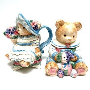 Fitz & Floyd Hydrangea Bears Sugar & Creamer Set - Vintage